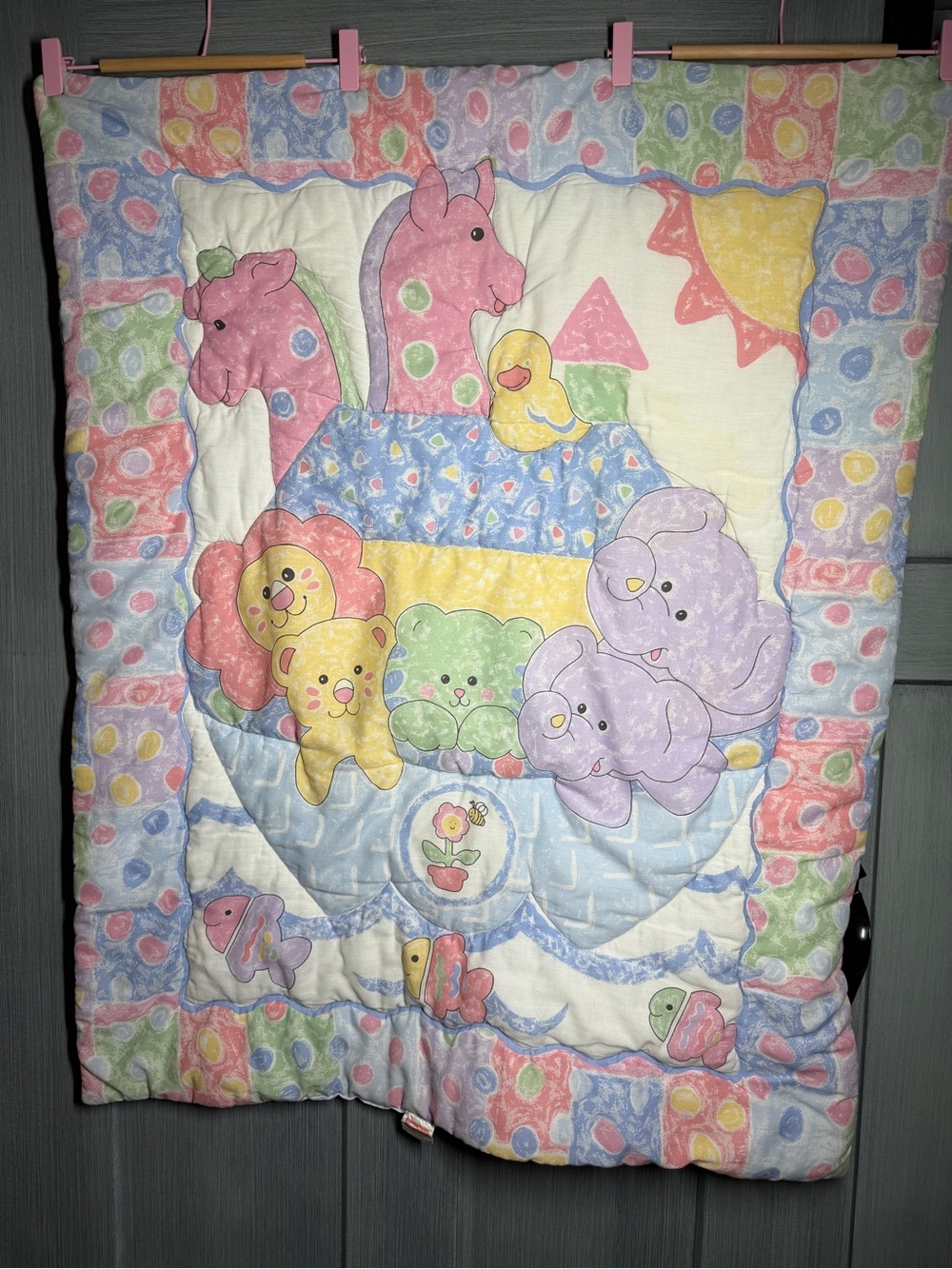 Fisher-Price Multicolor Polka Dot Fabric with Red Logo Tag